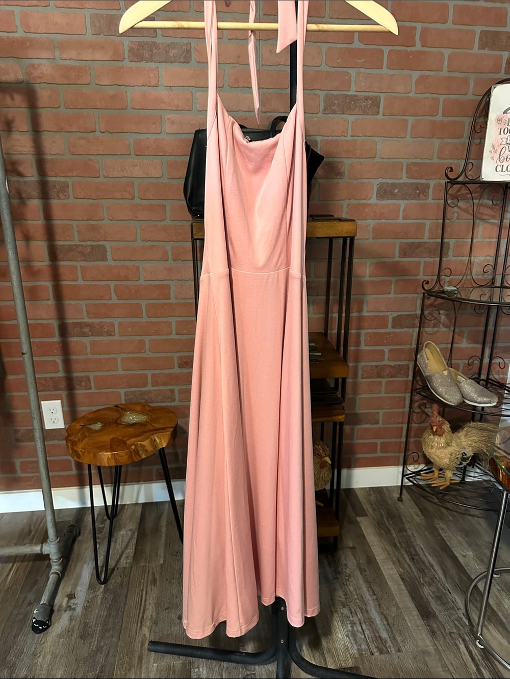 Soft Pink Halter Maxi Dress with Flowing Skirt